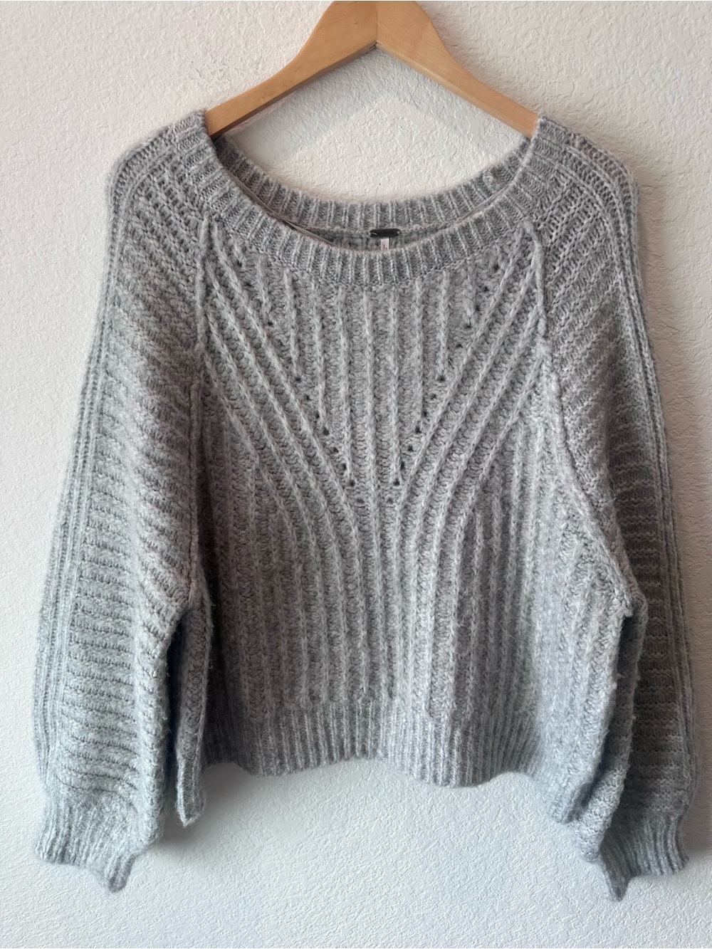 Free People Light Gray Ribbed Crewneck Sweater